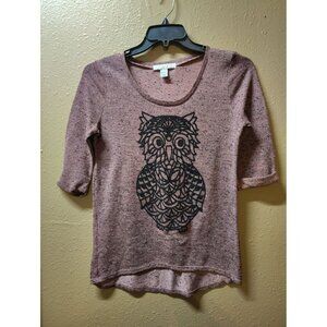 Beaded owl lightweight knit pullover sweater women's medium